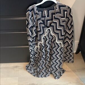 Free People Zigzag Patterned Midi Dress - Black and White